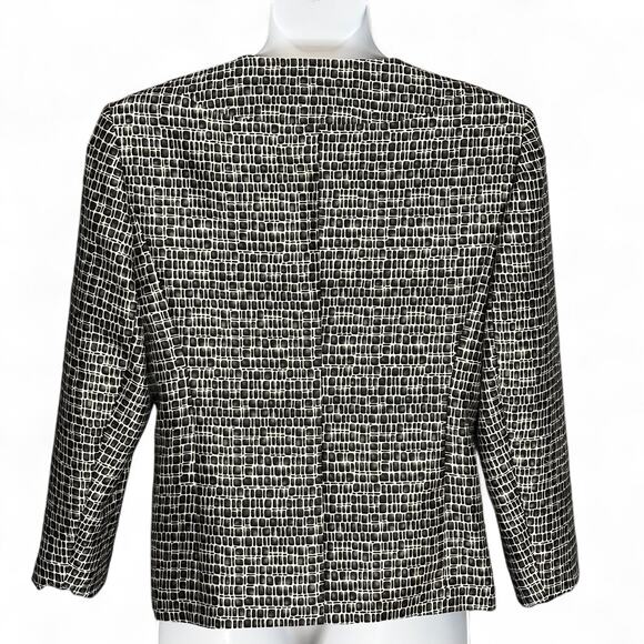 Talbots Classic Blazer Jacket Plus Size 14W Black White Silk Wool Career Vintage - Picture 8 of 10